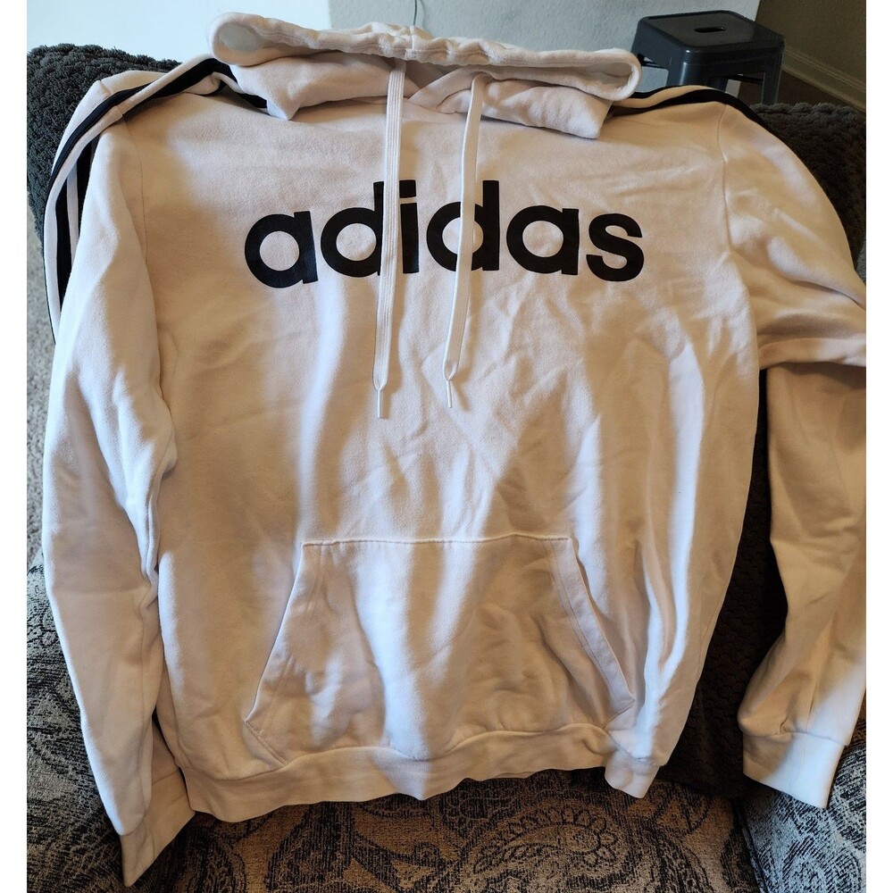 Adidas White Hoodie with Black Stripes